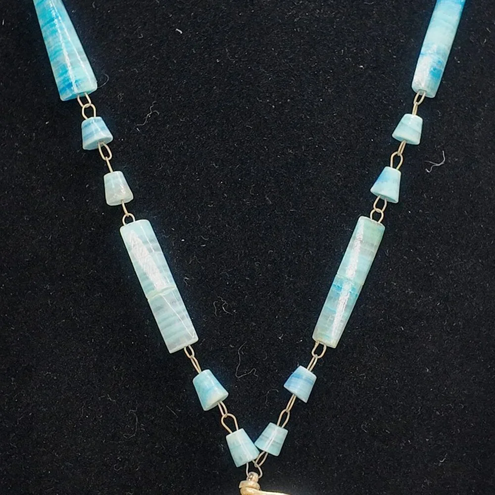 Carved AZTEC SunTurquoise Agate Stone Branded Pendant Necklace 15"L - Picture 3 of 11